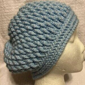 🐻New Handmade Light Blue Messy Bun Beanie 9"X22-27" Circumference